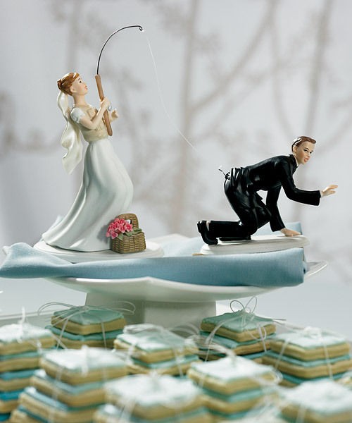 Funny / Sports Wedding Couple Fishing Bride and Caught Groom Cup Cake 