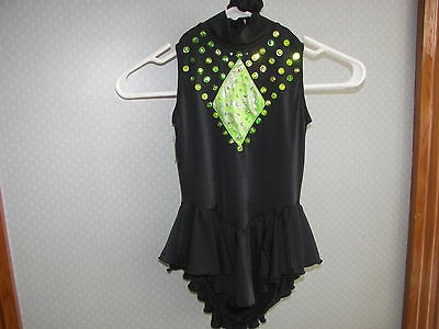 BATON, SKATING,BLACK COSTUME SIZE C/S M NEW WITH SWAROVSKI TRIM 