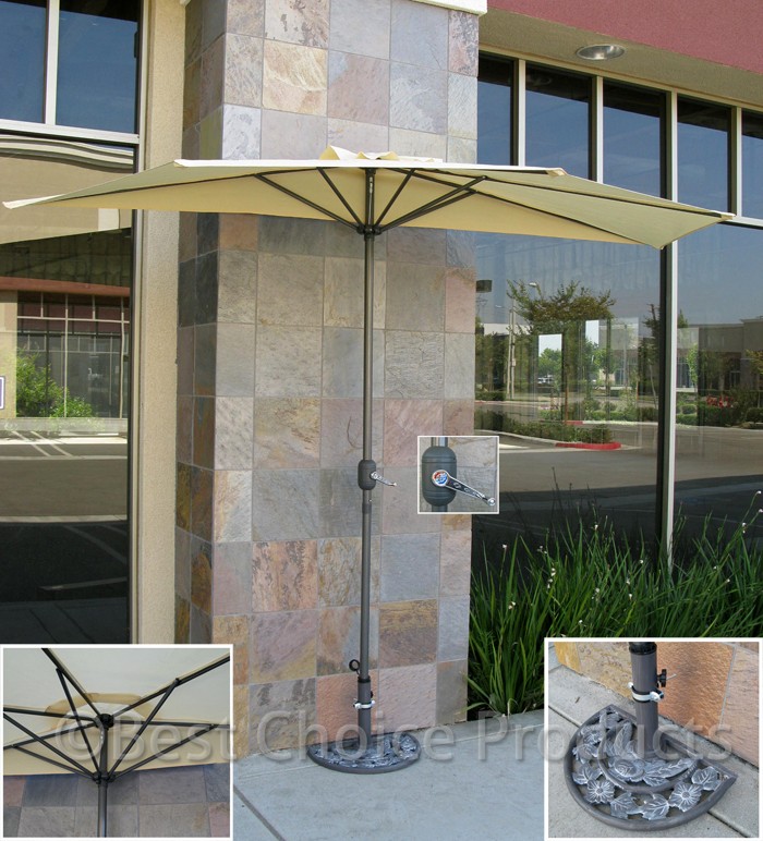 Patio Umbrella Half With Umbrella Stand 10 Tan Market Wood Umbrella 