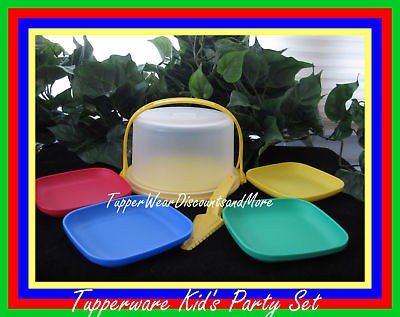 Tupperware NEW Toy Kids MINI CAKE Cupcake Taker PLATES Primary Colors 