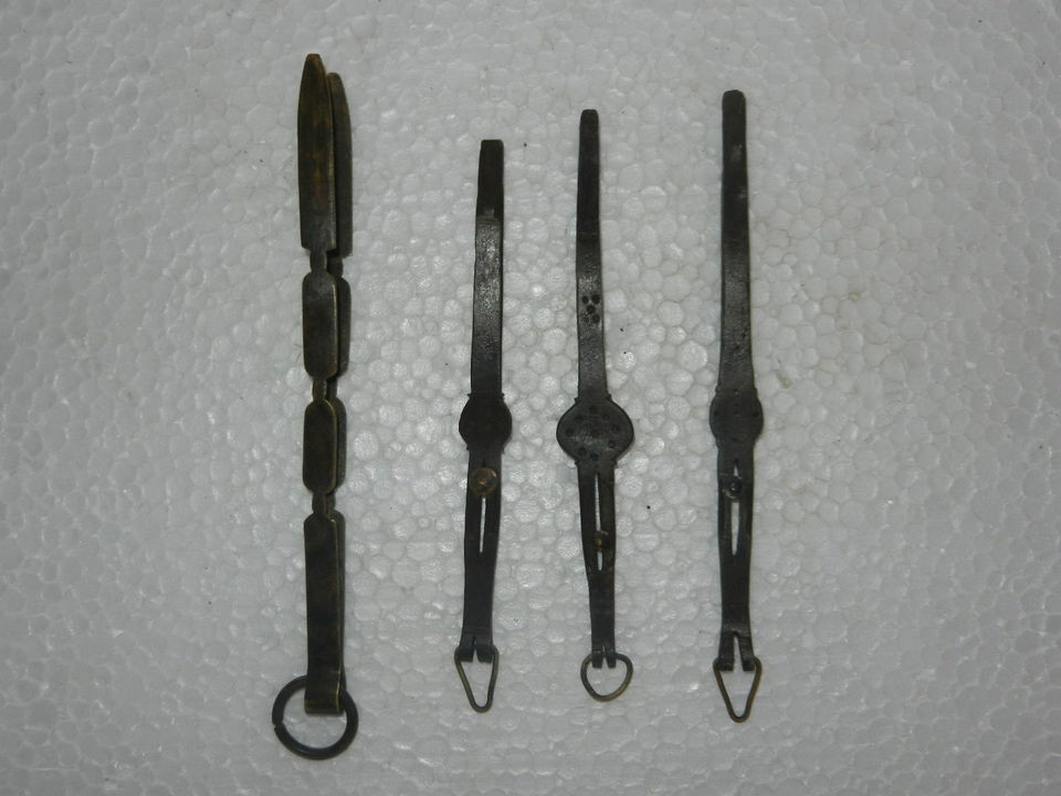 Old Lot Of 4 Iron Tweezers, Rich Patina