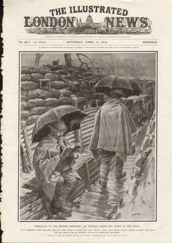 UMBRELLAS IN THE BRITISH TRENCHES  AN UNUSUAL RAINY DAY SCENE 1916 