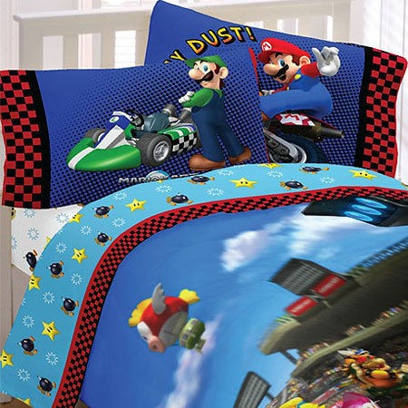   MARIO KART Racing TWIN Single SHEET SET   Video Game Accent Bedding