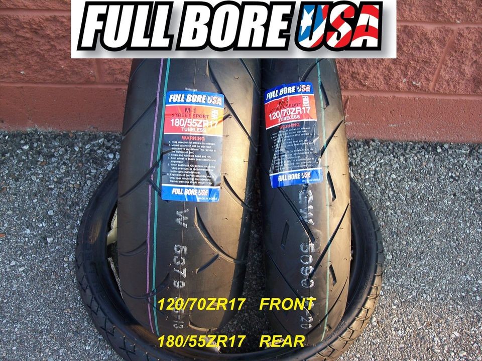 TWO TIRE SET 120/70ZR17 & 180/55ZR17 FULL BORE USA SPORT BIKE 