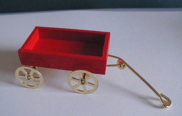 DOLLSHOUSE LIT​TLE RED PULL ALONG WAGON METAL WHEELS