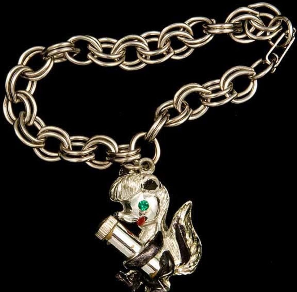 Vintage 1950s Hallmarked “Stinky” Skunk Perfume Charm Bracelet