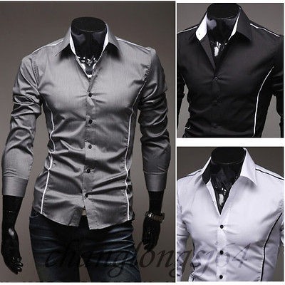 US CT79 New Mens Luxury Casual Slim Fit Stylish Dress Shirts 3 Colors 