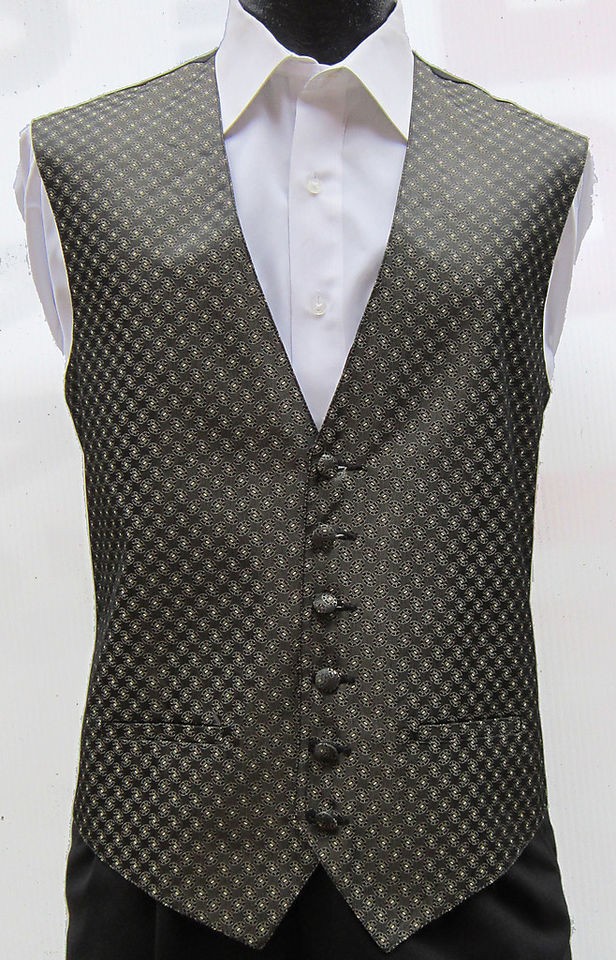 New Mens Gold Patterned Fullback Vest Wedding Prom Large