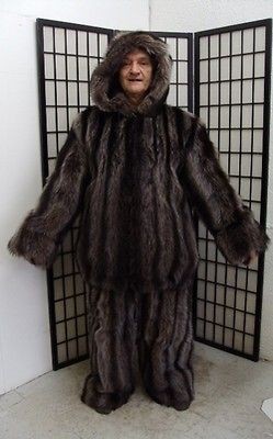 NEW REFURBISHED RACCOON RACOON FUR COAT JACKET PANTS 2 PIECE SNOWSUIT 