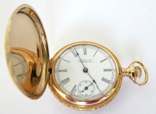 14K Solid Gold Waltham Pocket Watch,Hunter Case,15J,RUN 