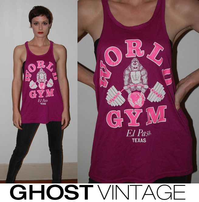   vtg womens 80s TANK TOP (2XL) gorilla EL PASO TX workout vest lifting