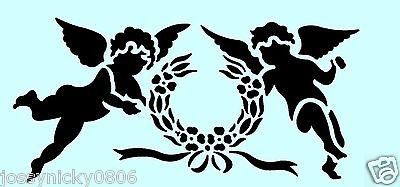 CHERUBS STENCIL CHERUB WINGS STENCILS WREATH RIBBON STRONG TEMPLATE 16 