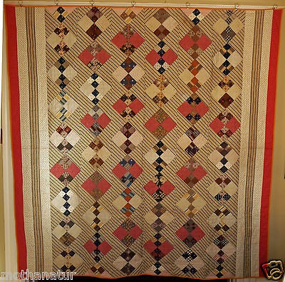 Antique Quilt  4xs borders / initialed /unused unwash​ed / Pristine 