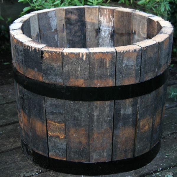 Oak Barrel Half Plant Container Small