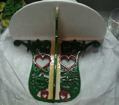 White Wall Shelf Green Flowered Brackets Red Hearts