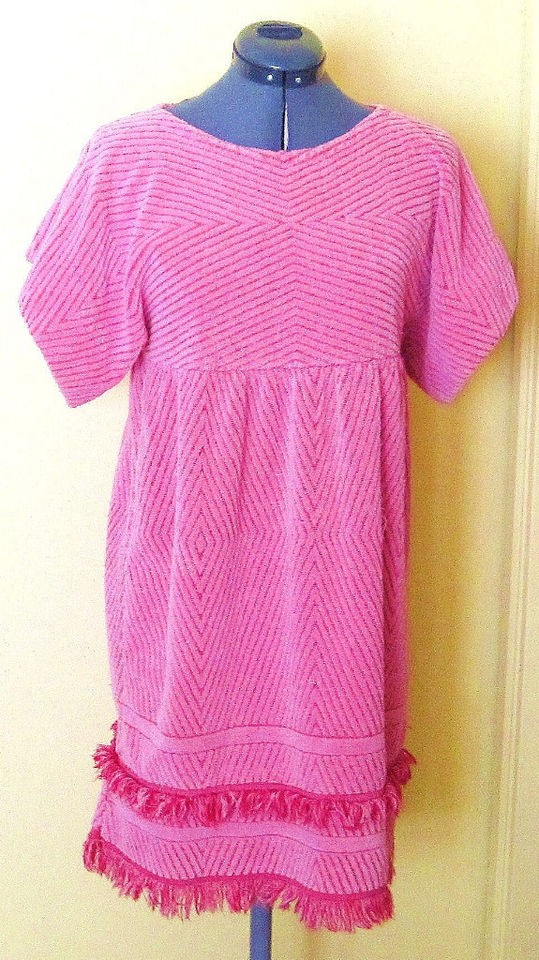 VTG PINK CHENILLE ROBE/COVERUP W/ZIPPER/FRING​E