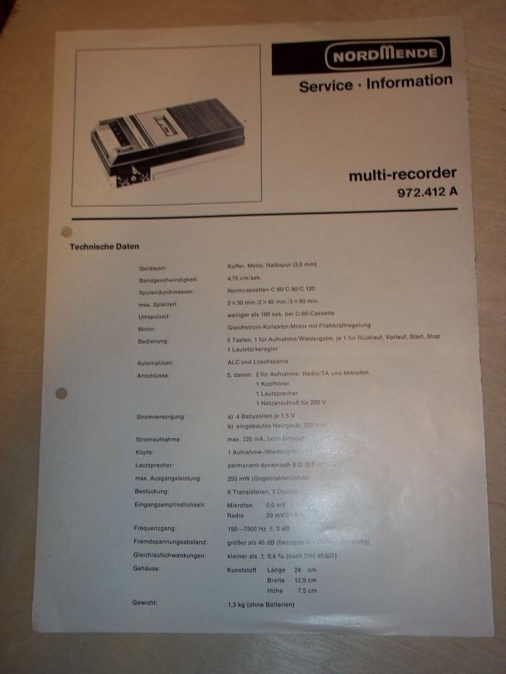 NordMende Service Manual~972.412​A Multi Recorder​/Tape