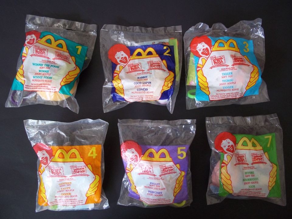 McDonalds Lot of 6 Winnie the Pooh Clip On Plush Happy Meal Toys~1999