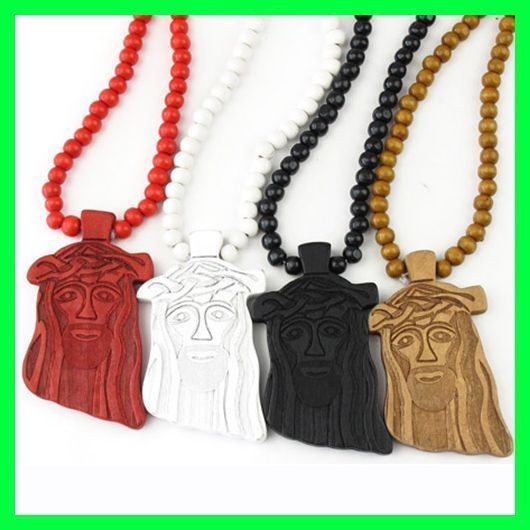 Wooden JESUS Piece Rosary Necklace CHRIST Pendant Chain