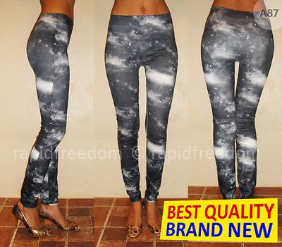 NEW Womens Leggings Galaxy Black White Space Print Tights Sexy Ladies 