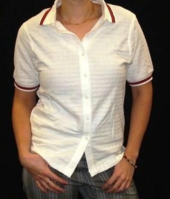 Ladies Womens Cotton Button down White Waffled Golf Polo Shirt PICK 