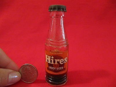 VINTAGE MINIATURE MINI HIRES ROOT BEER SODA BOTTLE RIBBED w ENAMEL 