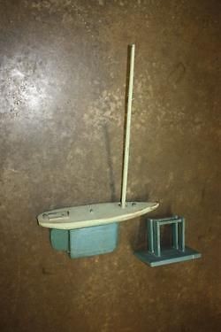 ANTIQUE TOY SAILBOAT w/ HOLDER FOLK ART REGATTA YACHT