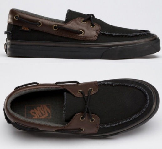 NEW MENS VANS ZAPATO DEL BARCO T&L BLACK  CANVAS LEATHER 