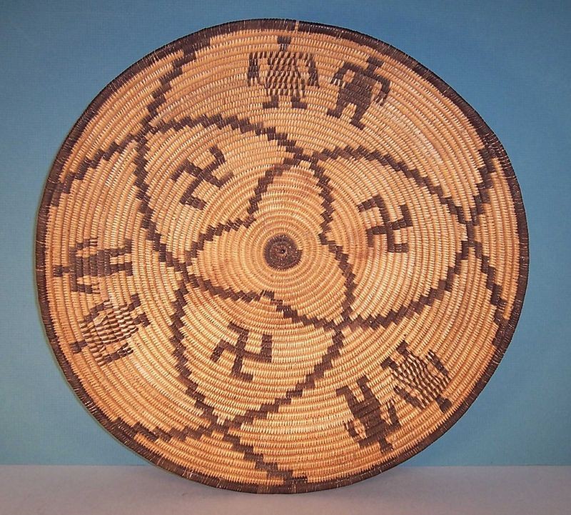 Apache Coiled Basket Tray w/ Human Figures, 1920s 15D