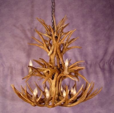 MULE DEER & WHITETAIL FAUX ANTLER CHANDELIER 12 LAMPS, Rustic Lights 