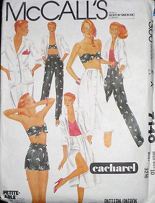 VTG McCalls CACHAREL Misses Jacket Bandeau Bra Skirt Pants Pattern 