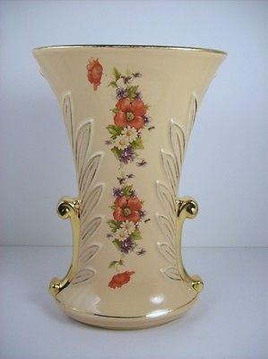 Vintage Abingdon Pottery 10 Floral Decorated Oval Acanthus Leaf Vase 