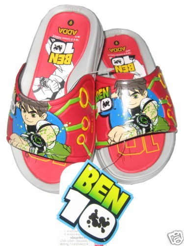 3R90 NWT BEN 10 Red Boys Casual Velcro Slippers Sz 8