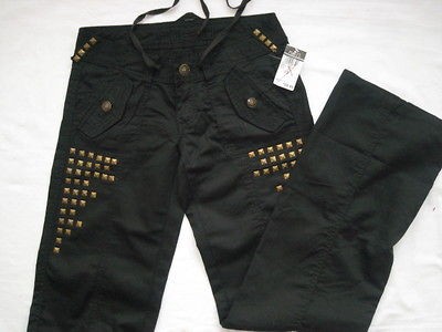   21 Black Pants Juniors Misses Casual Hip Hop Dance Studs Zumba 1/2 NEW