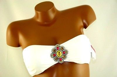 VICTORIAS SECRET Jeweled Floral Bandeau bikini top sz L