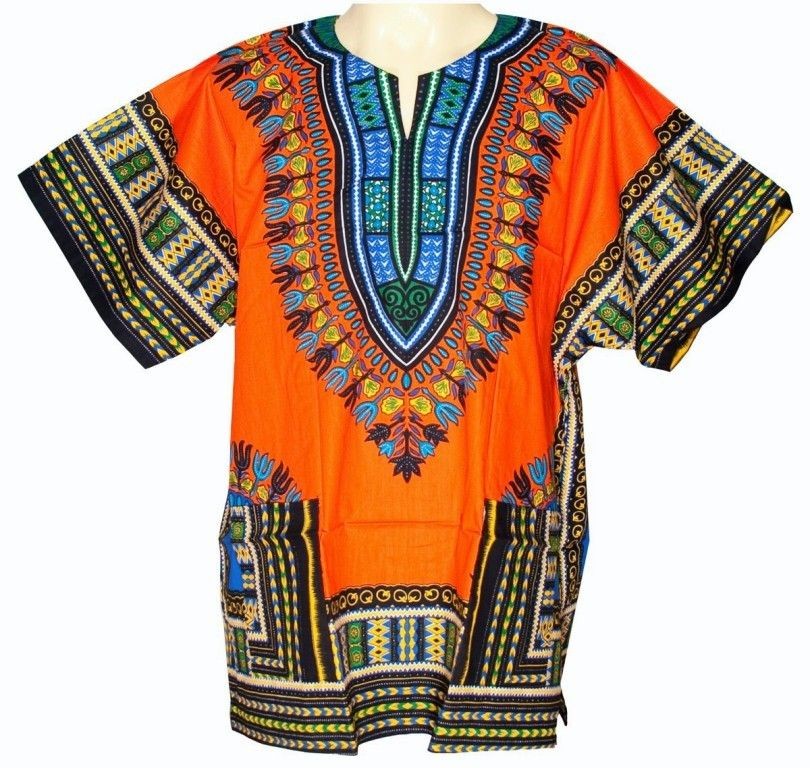 CAFTAN BOHO DASHIKI AFRICAN ETHIC HIPPIE SHIRT Sz XL (ORANGE)