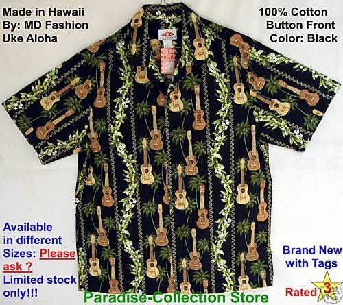 NEW HAWAIIAN ALOHA SHIRT UKE KOA KAMAKA GUITAR UKULELE MADE IN HI USA 