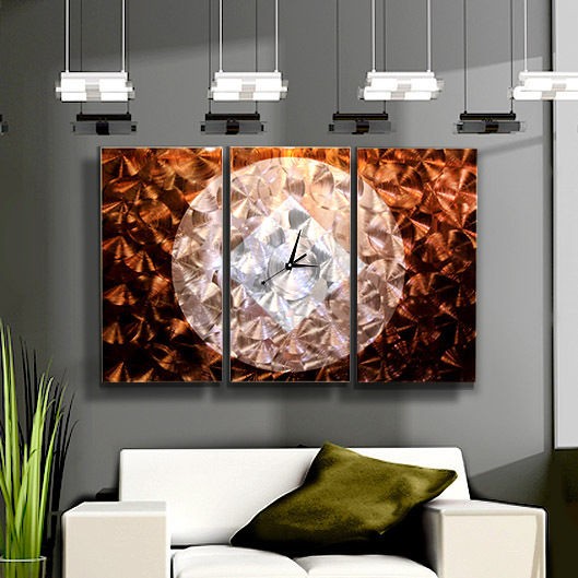   Painting Modern Abstract Wall Dark Walnut Silver Large Clock Artwork