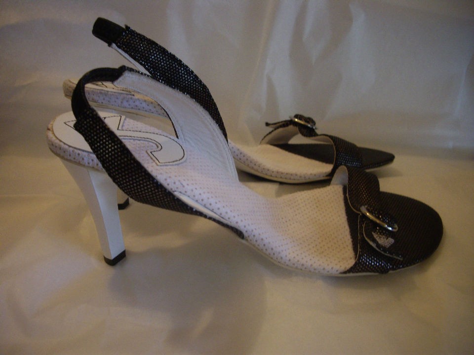 Armani Jeans White And Black Metallic Slip On Sandals Sz 39