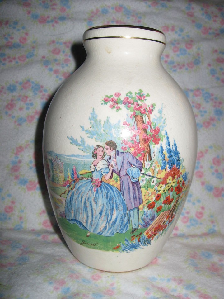 Art Deco 1930s Falcon Ware 7.5 Vase Boudoir Romantic Transferware 