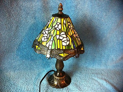 13.5 Ht Mosaic Glass Electric Table Lamp Colored with Copper Brass 