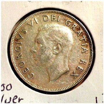 Canada 50 Cents 1951,.800 Silver,VF+
