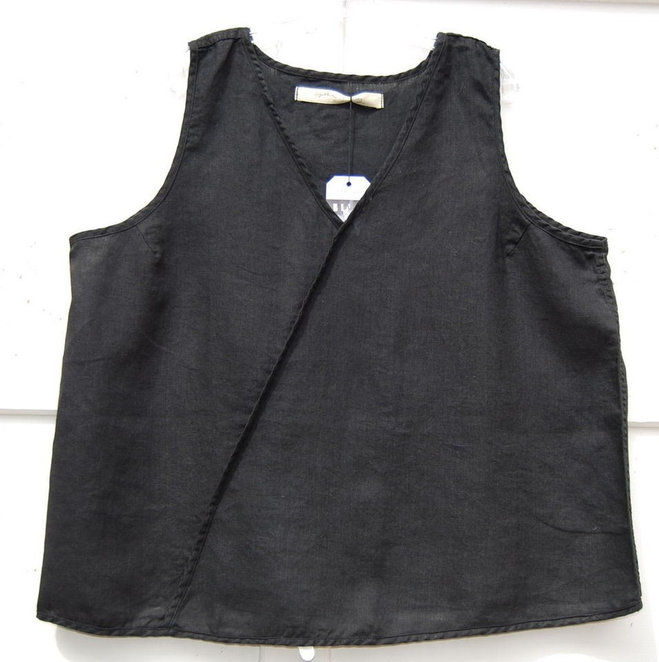 NWT Cynthia Ashby BLACK Medium Weight Linen V Neck Tank XL