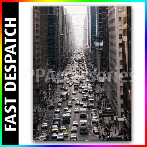 Radio City Sign Sixth Avenue, New York City Yellow Cabs Jigsaw Puzzle 