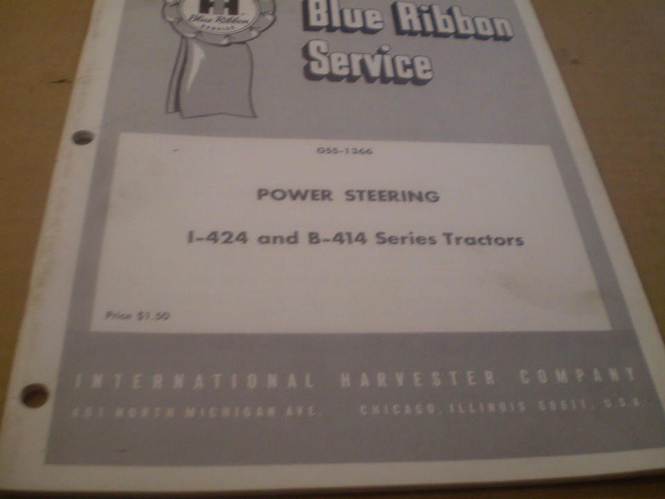 IH SERVICE MANUAL FARMALL I 424 B 414 POWER STEERING TRACTOR ORIGINAL