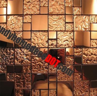   Copper Metal Pattern Textured Glass Mosaic Tile For Kitchen Backsplash