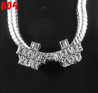   10pcs Tibetan Silver Charms I LOVE YOU Beads Fit European Bracelet B05