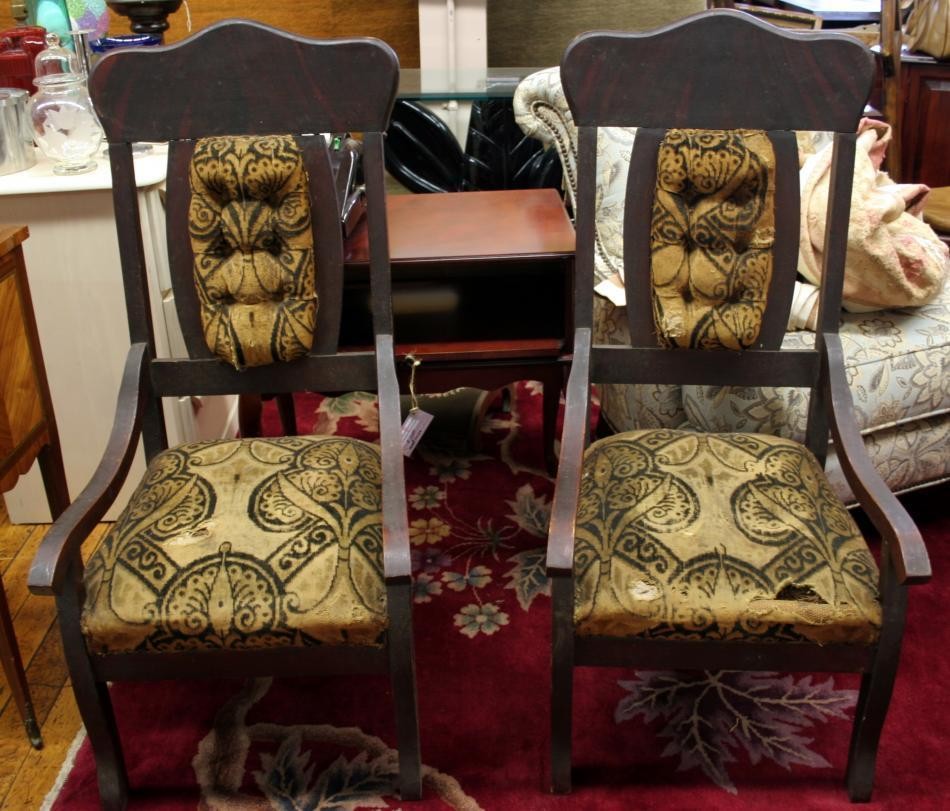 Pair Of Antique East Lake Style Chairs 19th Century Straw And Spring 