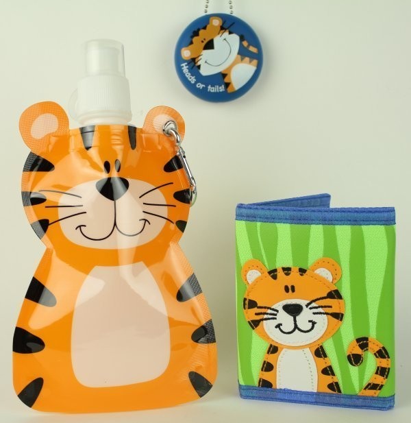 Stephen Joseph Tiger Bundle Combo 3 Pc Squirt Water Bottle Wallet 