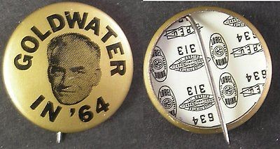 Goldwater In 64 (dark photo) 7/8 lithographed button union labels